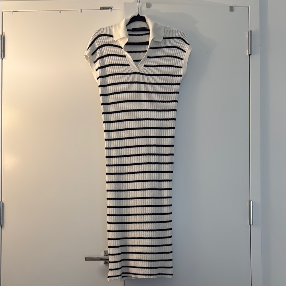 Chic Black and White Striped Knit Dress